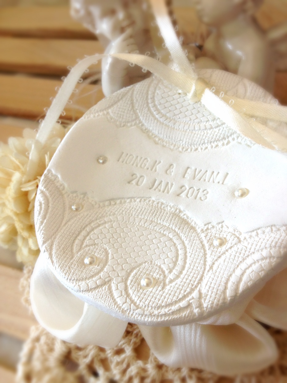 Custom - Personalized Round Wedding Ring Bearer Bowl With Lace & Pearl Embellishments Bridal Ring Holder Dish Handmade